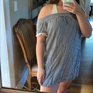 gingham pom pom dress